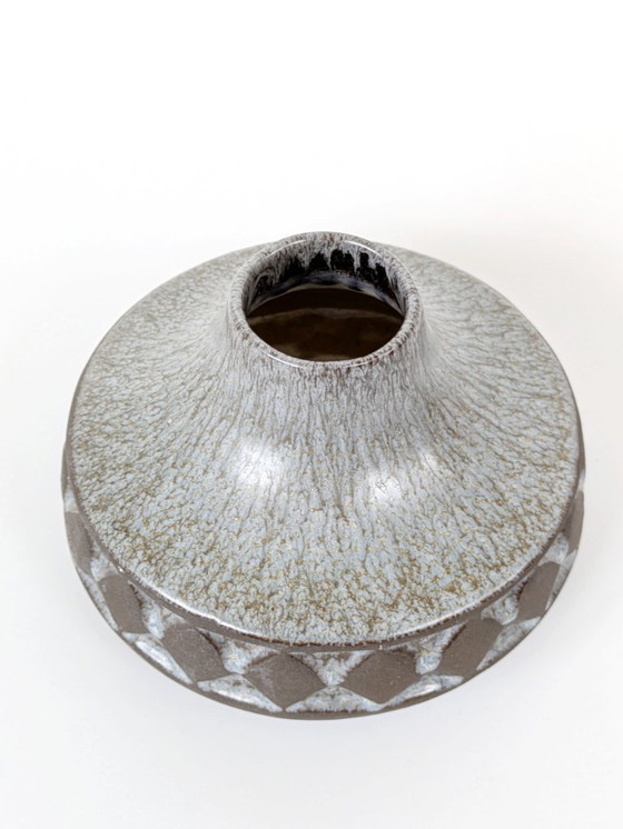 Image 1 of Midcentury Deense vaas van Frank Keramik | Licht Blauw Bruin Glazuur