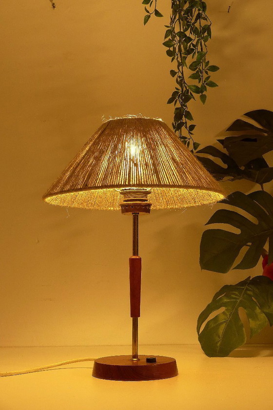 Image 1 of Scandinavian vintage table lamp, Danish design lamp, teak and sisal, 60s/70s retro