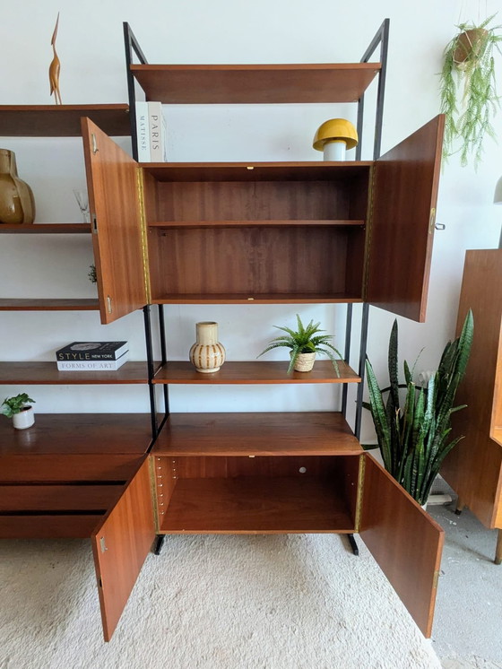 Image 1 of Vintage, teakhouten modulair vrijstaand wandsysteem 