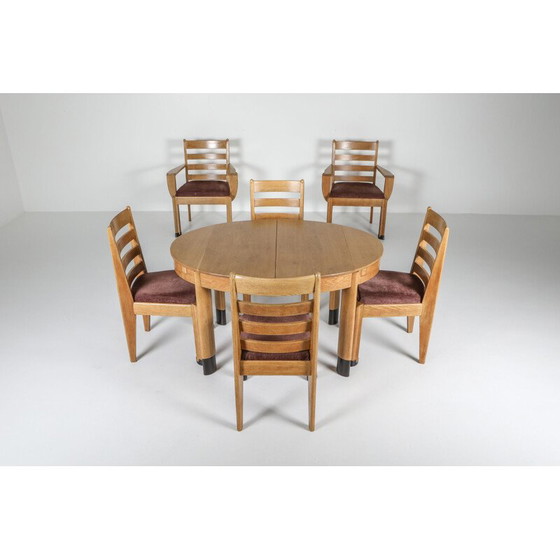 Image 1 of Vintage oval rationalist oak dining set, Low Countries 1920