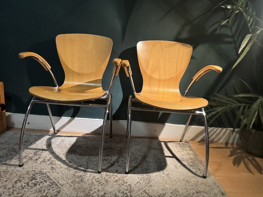 2 sillas mariposa - Kimball Bingo - madera de haya - cromo