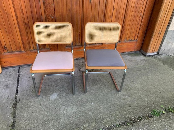 Mid-Century Modern Italian Marcel Breuer B32 Cesca Chairs, 70s set of 2, Adjustable recliner chair, Wood (photo 4 of 5)