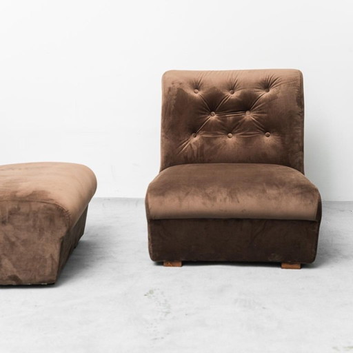 Coppia di Poltrone in Velluto Marrone Anni '70 Vintage Moderniato