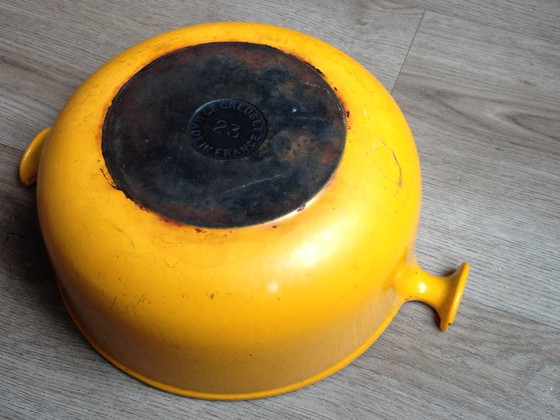 Image 1 of Le Creuset 23 La Mama Enzo Mari vintage yellow cast iron casserole dish