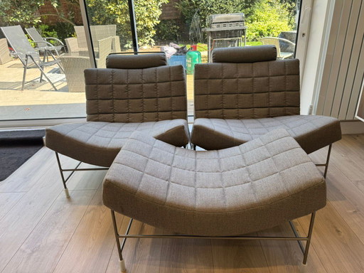 Two Beautiful Leolux Volare Chairs and Foot Stool