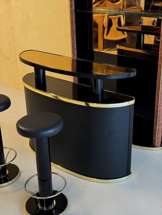 Image 1 of Midcentury Black Lacquered and Burlwood Cocktail Bar