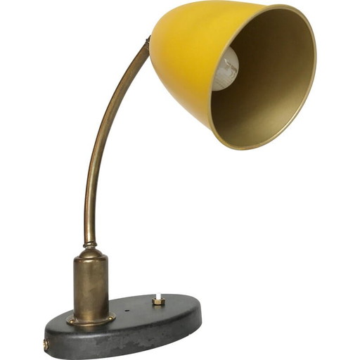 Lámpara de mesa vintage francesa en amarillo, años 50