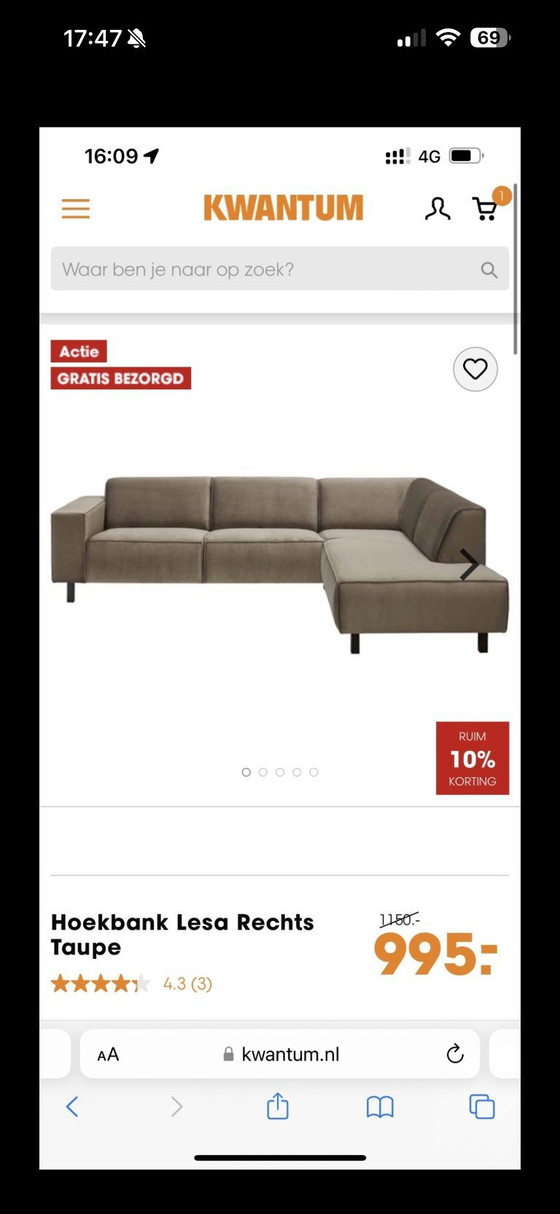 Image 1 of Divano angolare a destra del Kwantum color tortora