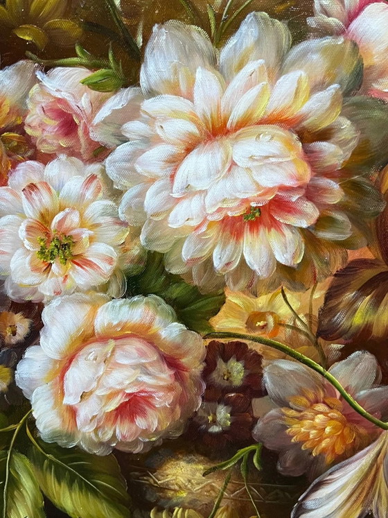 Signiertes Stillleben mit Blumen., Gemälde & Zeichnungen, Leinwand, Mid Century Modern (Foto 7 von 11)