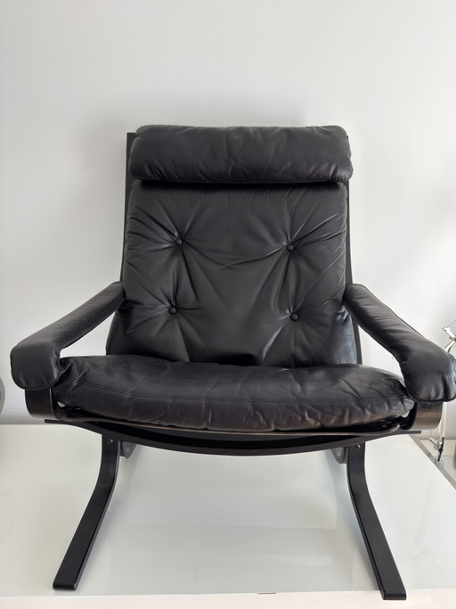 Vintage Westnofa Siesta loungestoel – zwart leer – Noorwegen