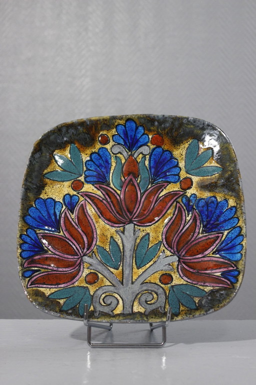 Marjatta Taburet HB Quimper - Plat aux fleurs France 1970s