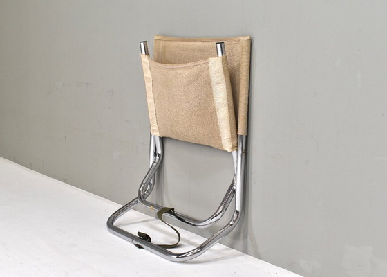 Image 1 of Scandinavische klapstoel in chroom en canvas – jaren 70
