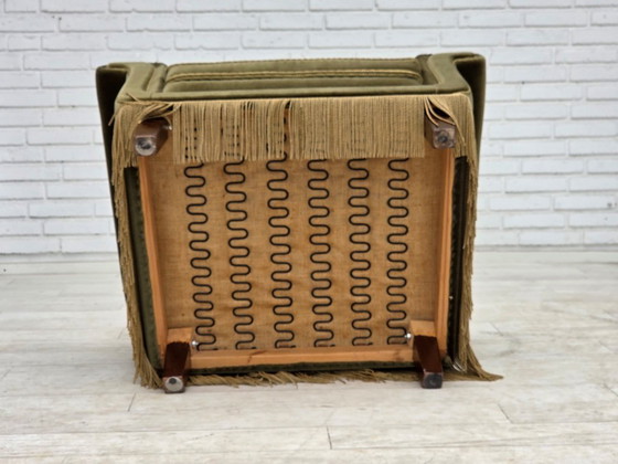 Image 1 of Deense fauteuil uit de jaren 70, originele groene meubelvelours