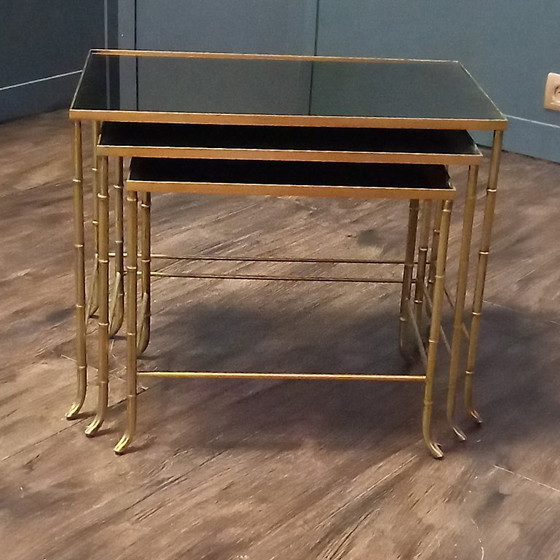 Mini set, Side tables, Bamboo look, Mid-Century by Maison Baguès – Glass (photo 6 of 10)