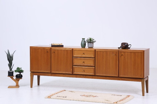 Vintage teak sideboard 60s | Mid - Century TV board with drawers & compartments Retro wood storage #04-57