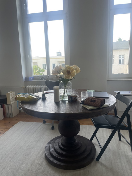 Image 1 of Brutalist solid wood dining table, round