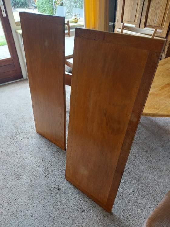 Vintage Handgemaakt Volledig Massief Houten Uitschuifbare Ronde Eettafel Jaren 50/60 Mid Century Modern Stijl (photo 5 of 10)