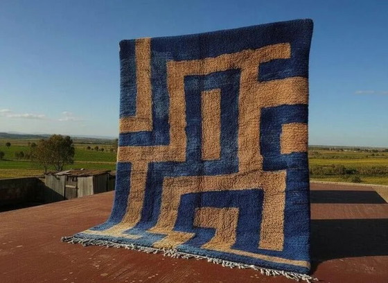 Moroccan blue and beige Berber rug 300x200 cm – handmade – Rugs & carpets, Wool, Cotton, Modern (photo 7 of 10)