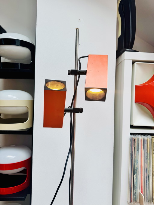 Vintage DBGM staande lamp - Bauhaus stijl jaren 1970 Mid Century Modern Oranje lamp met Spotlight lampenkappen