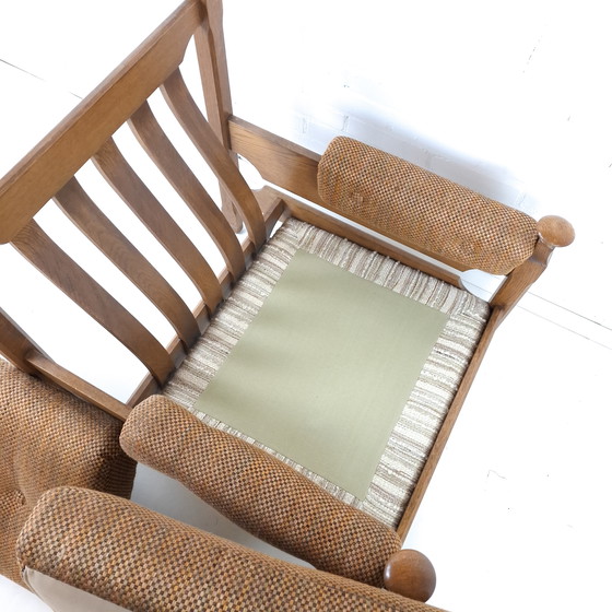 Image 1 of Vintage fauteuil brutalist Deens design hout stof jaren 70