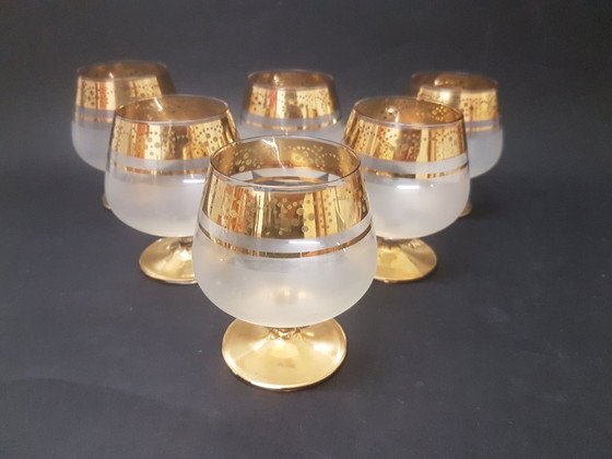 Image 1 of 6 bicchieri in cristallo con ornamento placcato oro / Exbor