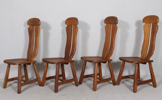 Image 1 of Set di 6 sedie da pranzo brutaliste di De Puydt, rovere, Belgio, anni '70