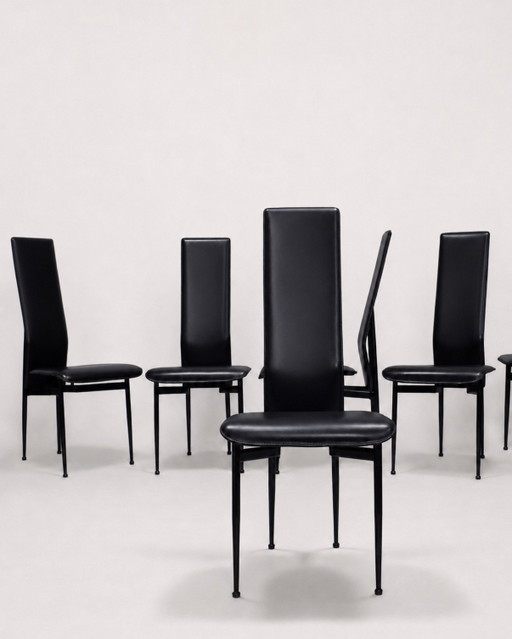 Set of 6 FASEM S44 CHAIRS BY VEGNI — ITALY, 1980s – eetkamerstoelen, Leather (photo 2 of 14)