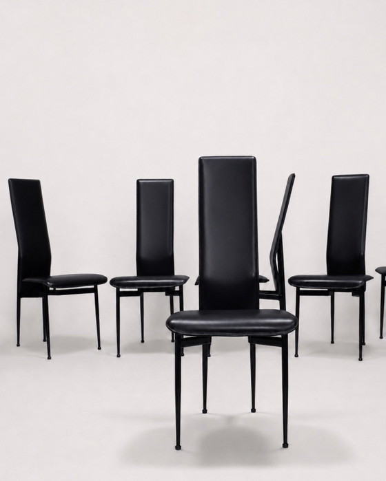 Set of 6 FASEM S44 CHAIRS BY VEGNI — ITALY, 1980s – Dining chairs, Leather (photo 2 of 14)