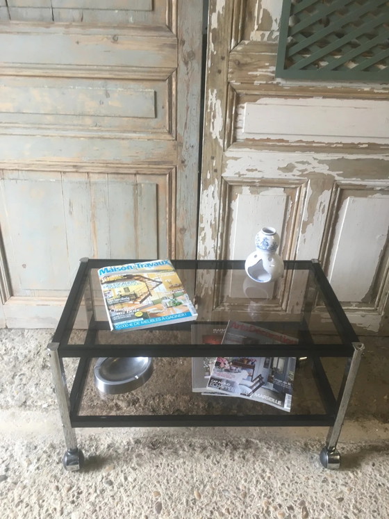 Metal coffee table with smoked glass. – Chrome, Vintage (photo 13 of 15)