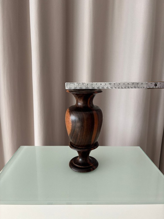 Vintage Sculptural Turned Wood Vase – Dark Hardwood – 20 cm – Artisan (photo 5 of 11)
