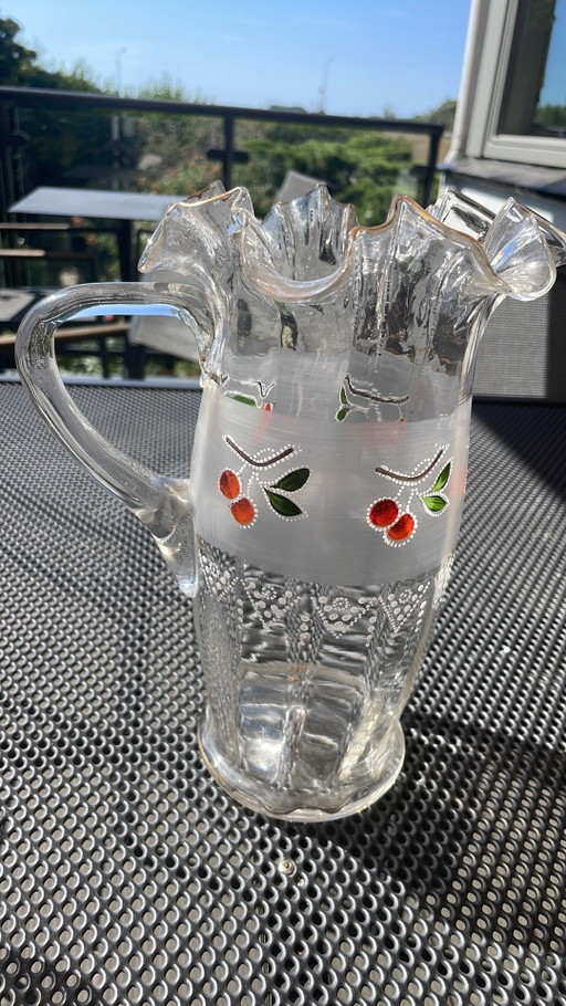 Vintage Lemonade/Grenadine Set with Cherry Motif 1950s/60s – glazen karaffen, Glass, Wood (photo 2 of 7)