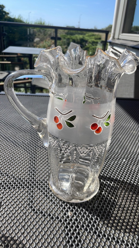 Vintage Lemonade/Grenadine Set with Cherry Motif 1950s/60s – Glass & Decanter, Glass, Wood (photo 2 of 7)