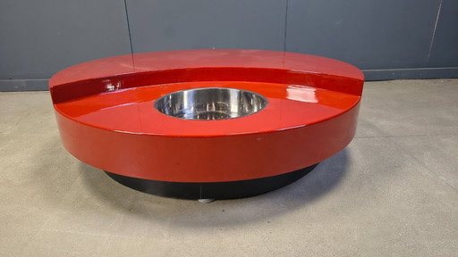 Table basse pivotante vintage en laque rouge, signée Willy Rizzo, années 1970