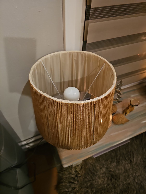 Image 1 of Lampada da tavolo vintage scandinava del 1950-1970 in legno e filo di iuta