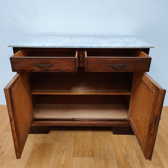 Image 1 of Vintage Antiek dressoir commode ladekast badkamermeubel met marmer blad