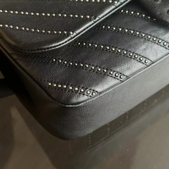 Image 1 of Chanel Seasonal Flap - Studded 25CM Chevron Calfskin Black Silver Hardware Series 24