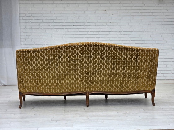 Image 1 of 1950s, Danish 3-seater sofa, furniture velour, carved ash wood.