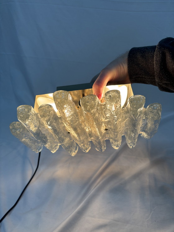 Image 1 of Vintage ice glass wall lamp Schalmei J.T Kalmar Austria 1960
