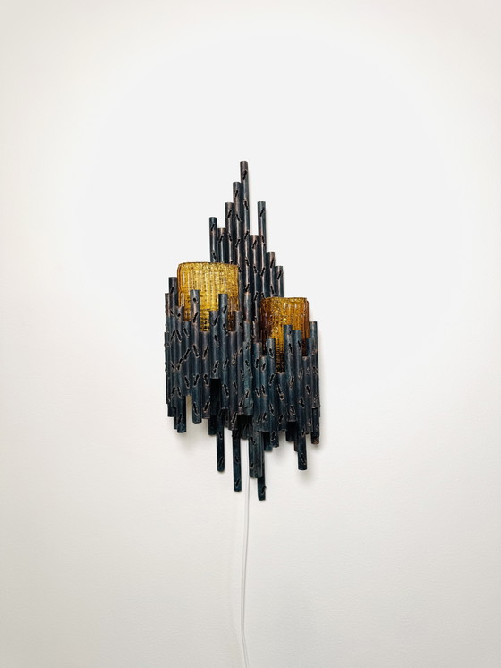 Image 1 of LAMPADA DA PARETE DOPPIA BRUTALISTA DI MARCEL FANTONI, ITALIA, 1960