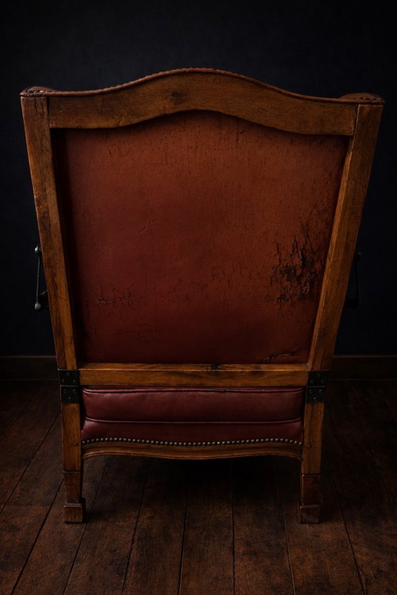 Image 1 of French Reclining Library Armchair in Original Leather, circa 1900