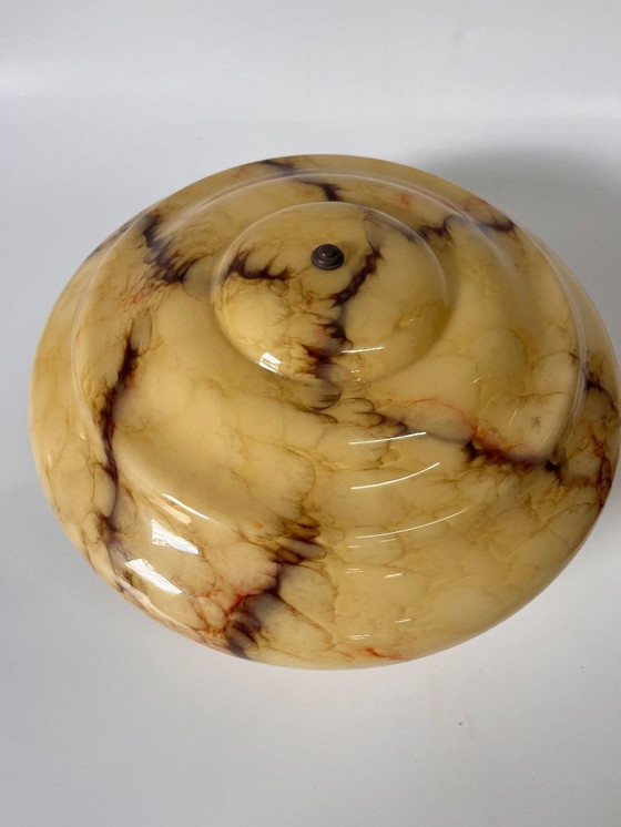 Image 1 of Vintage grote plafonnière gemarmerd glas Art Deco jaren dertig