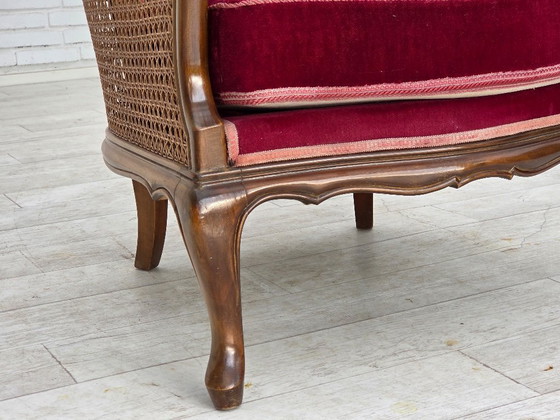 Image 1 of Fauteuil danois des années 1950, velours d'ameublement, bois de frêne, maille d'ameublement.