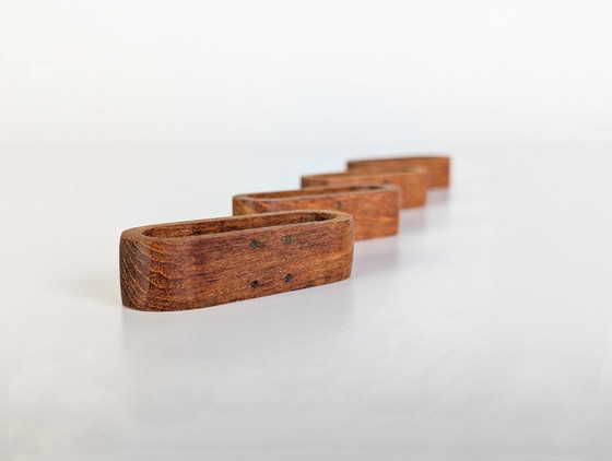 Image 1 of Ensemble de 4 ronds de serviette style danois scandinave teck, années 1960