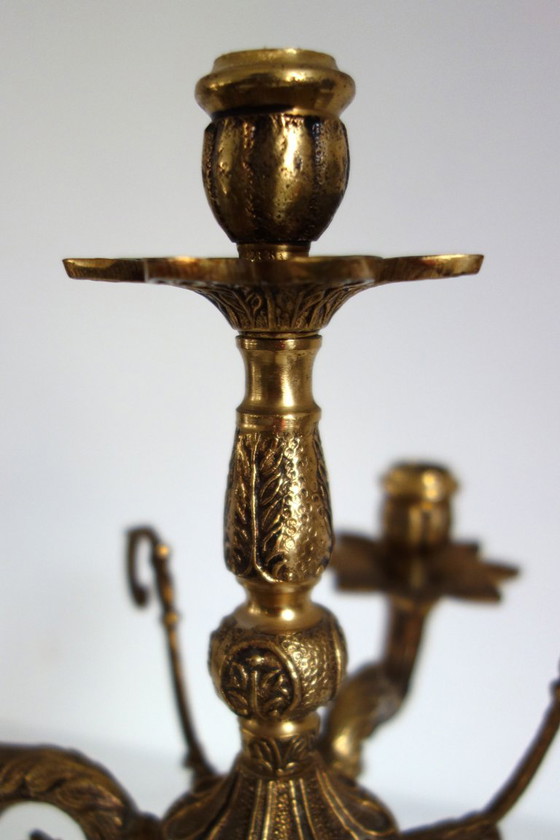Pair of Cherub Gilt Bronze Candlesticks, early 20th Century, Decorative Objects, Brass, Gold, Vintage (photo 11 of 13)