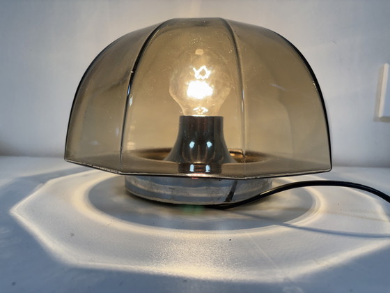 Image 1 of iconic smoked glass ceiling-wall lamp German manufacturer Hillebrand geometric cut shade