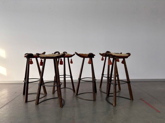 Image 1 of Vintage Brutalist Marbella Stools attributed to Sergio Rodrigues, 1970s, Set of 6