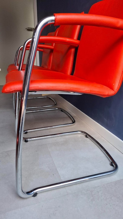 3 x Leolux Freyr leather red/orange