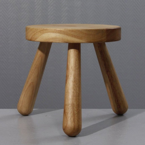 Tripod stool vintage solid wood modernist design berger Perriand style