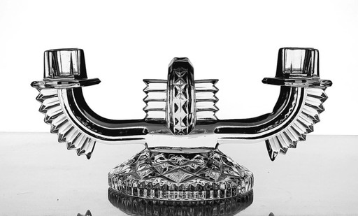 SKLO UNION Libochovice candle holder. Art Deco. Glass
