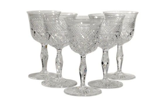 3 Hand-blown and cut crystal wine/cherry glasses, Josair, 1960s, 6x11cm – Glass & Decanter (photo 5 of 5)